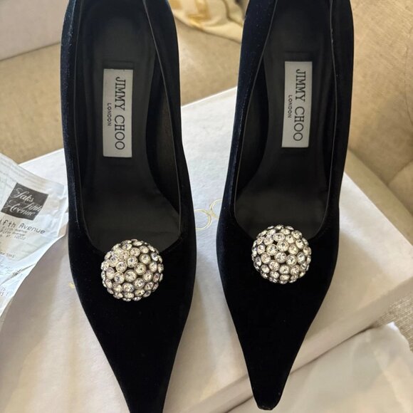 jimmy choo orb pump 95 size 37 black velvet with crystal orb - Picture 2 of 10